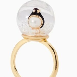 Kate Spade Gold Penguin Snow Globe Ring Size 6